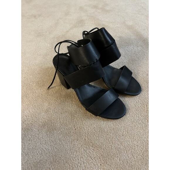 Rebecca Minkoff High Heels 6M Womens Black Leather Tie Closure Block Heels - Picture 2 of 5